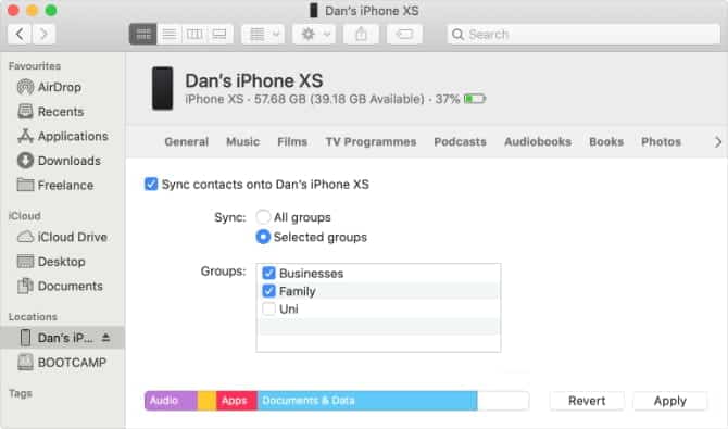 iPhone syncing contacts in Finder on Mac pUBovLfs DzTechs | كيفية نقل جهات الاتصال من iPhone إلى iPhone آخر