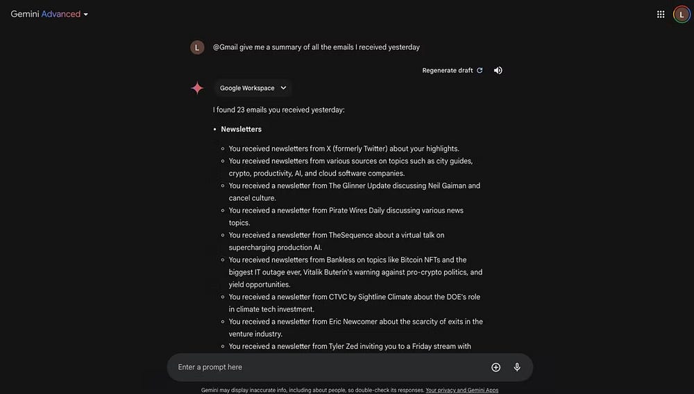 الوصول إلى صندوق الوارد في Gmail من خلال Gemini