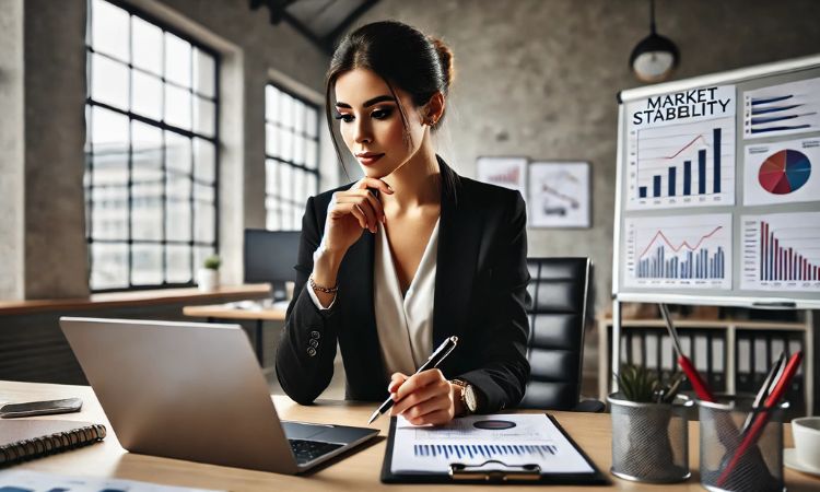 Things To Consider Before Quitting A Job – A professional businesswoman analyzing job stability and career growth opportunities before making a job switch.