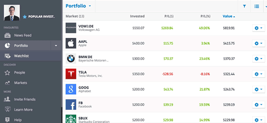 مُراقبة أدائك على eToro