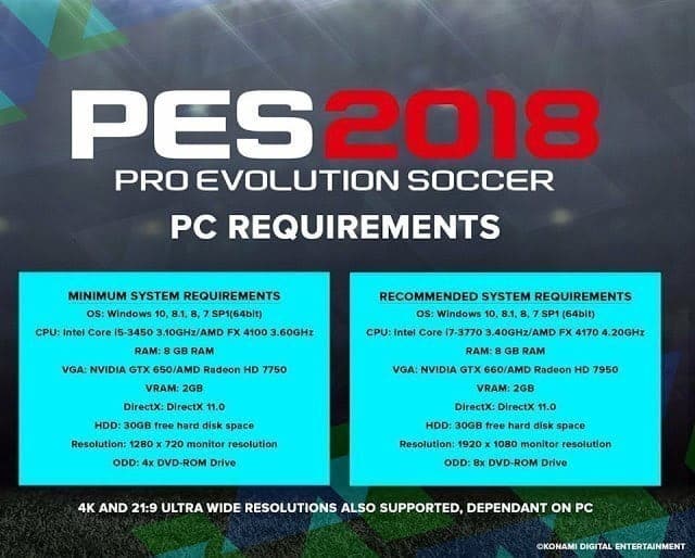 مواصفات ومتطلبات تشغيل لعبة Pro Evolution Soccer 2018 المنتظرة - ألعاب الكمبيوتر