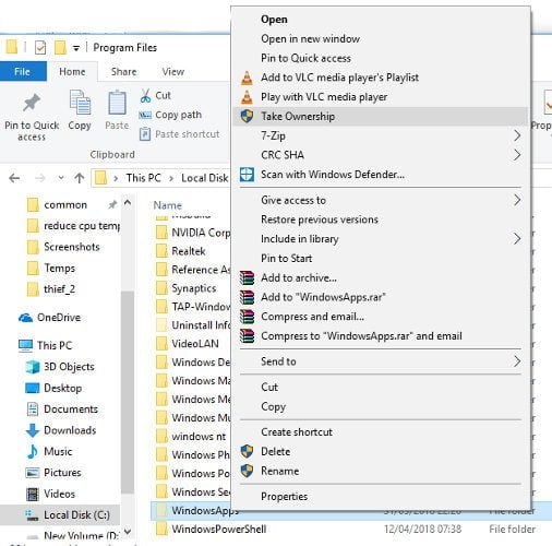 كيفية الحصول على إمكانية الوصول إلى مجلد WindowsApps في نظام التشغيل Windows 10 - الويندوز