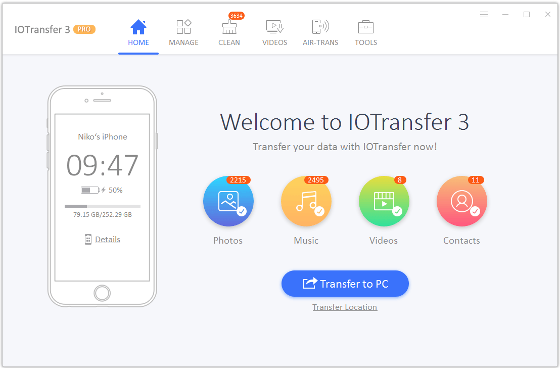 2. home screen | مراجعة IOTransfer 3 : أفضل برنامج لإدارة iPad / iPhone مع الكثير من الميزات
