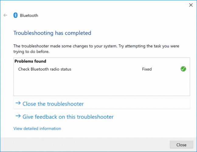 Bluetooth troubleshooter on Windows 10