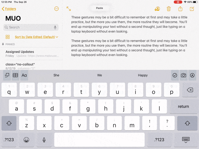 كيفية استخدام تعدد المهام وإيماءات تحرير النص على iPadOS - iOS 