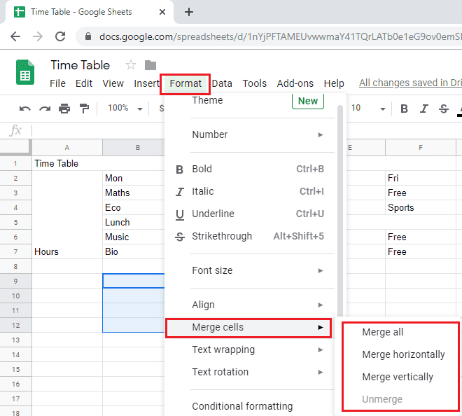 كيفية دمج الخلايا في Google Sheets مع كيفية إنشاء جدول في Wordpress - Google Office Suite احتراف الووردبريس
