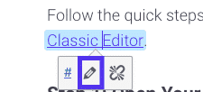 Opening the link settings in the Classic Editor