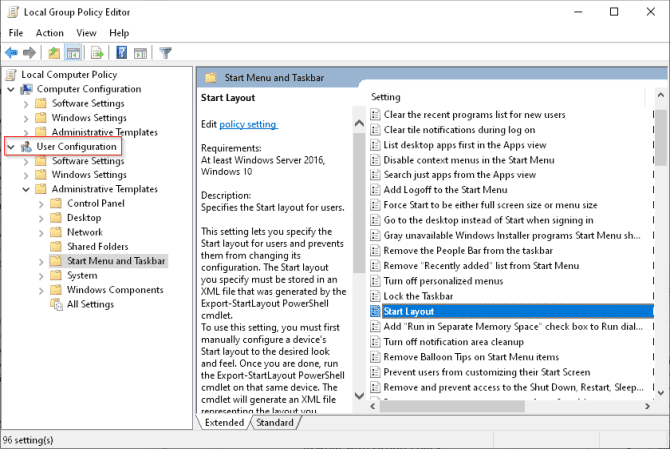 كيفية استخدام سياسة المجموعة لتخصيص قائمة ابدأ على Windows - الويندوز