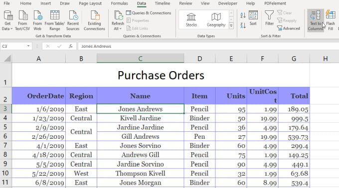 3 طرق لتقسيم الخلية في Microsoft Excel - شروحات