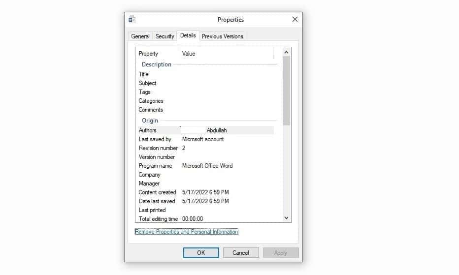 كيفية إزالة معلوماتك الشخصية من البيانات الوصفية للملف على Windows - الويندوز