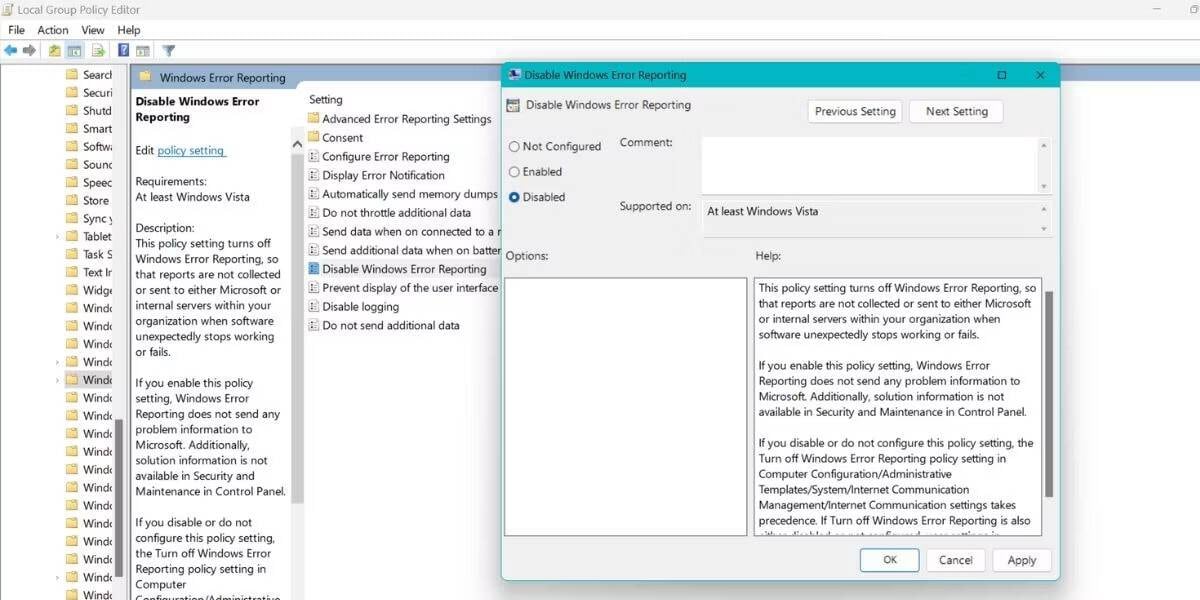 كيفية تعطيل الإبلاغ عن الأخطاء في Windows - الويندوز