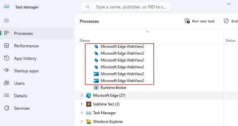 حل مشكلة استهلاك الذاكرة في Microsoft Edge WebView2 على Windows - الويندوز