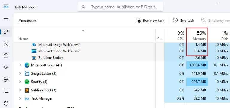 حل مشكلة استهلاك الذاكرة في Microsoft Edge WebView2 على Windows - الويندوز