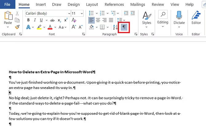 كيفية حذف صفحة إضافية O فارغة في Microsoft Word - شروحات