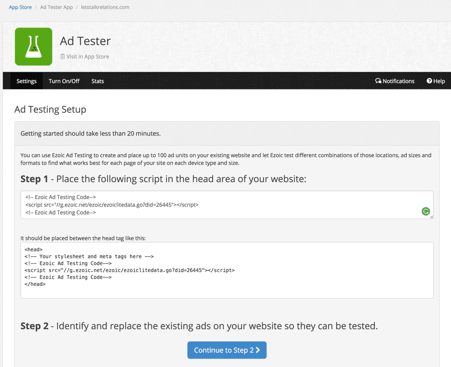 إعداد Ad Testing